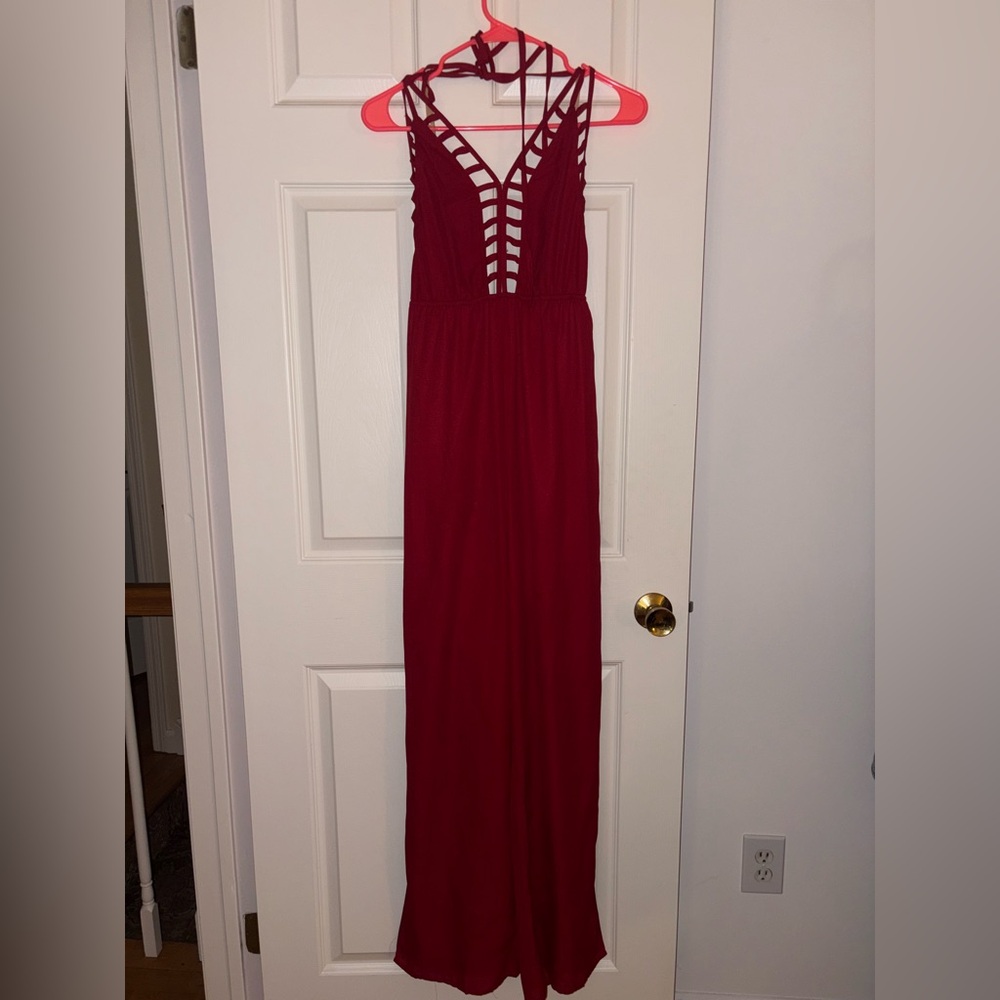 TOBI Dark Red, Backless, Wide Leg Jumpsuit | Size: Small